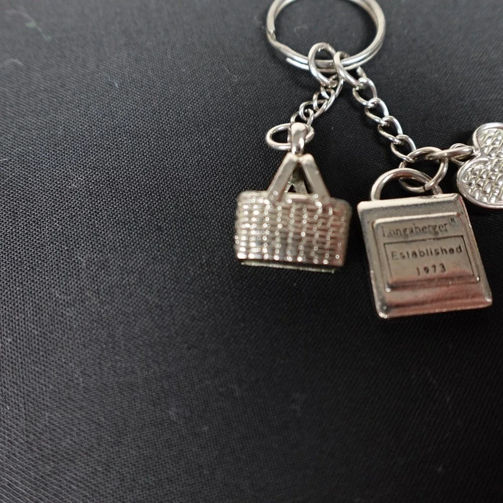 Longaberger Charm Keychain Silver Tone Woven Basket Heart Plaque Est 1973